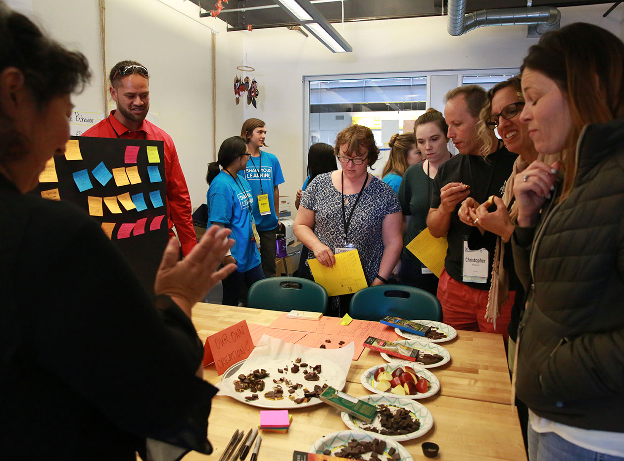 Educators sampling student-gifted snacks